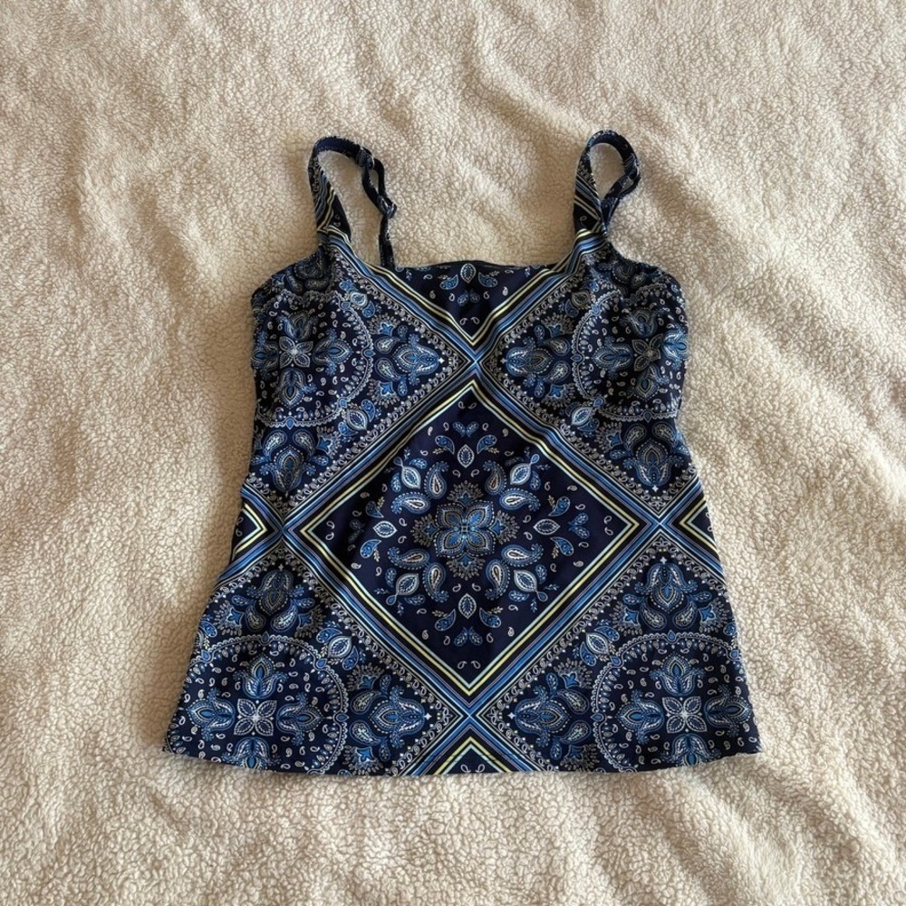 Lands' End Womens Navy Blue Paisley Bandana Tankini Swim Top Size 10